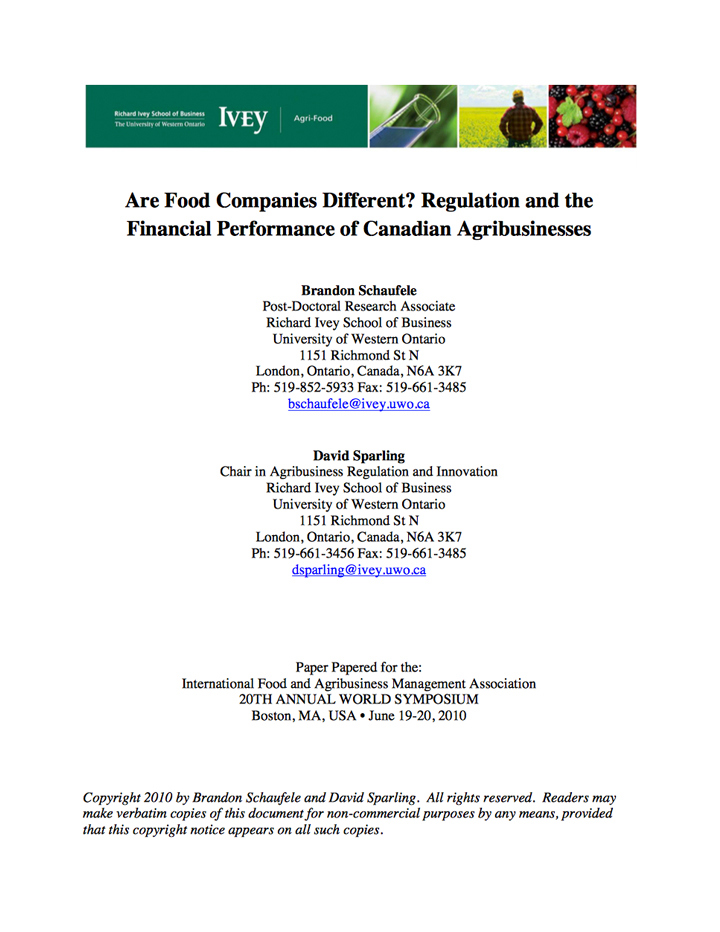 Are Food Companies Different? Regulation and the Financial Performance of Canadian Agribusinesses