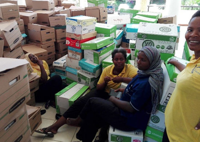 Unpacking the shipment at the University of Dar es Salaam, Tanzania 