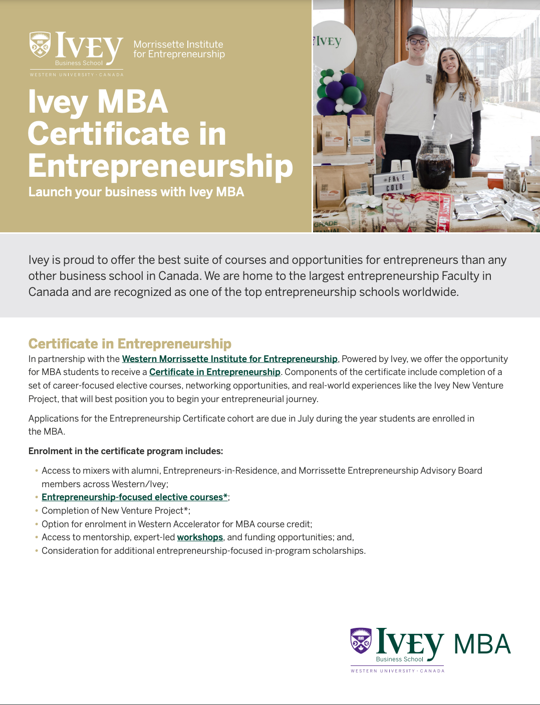 Ivey MBA Certificate in Entrepreneurship Ivey s MBA Programs