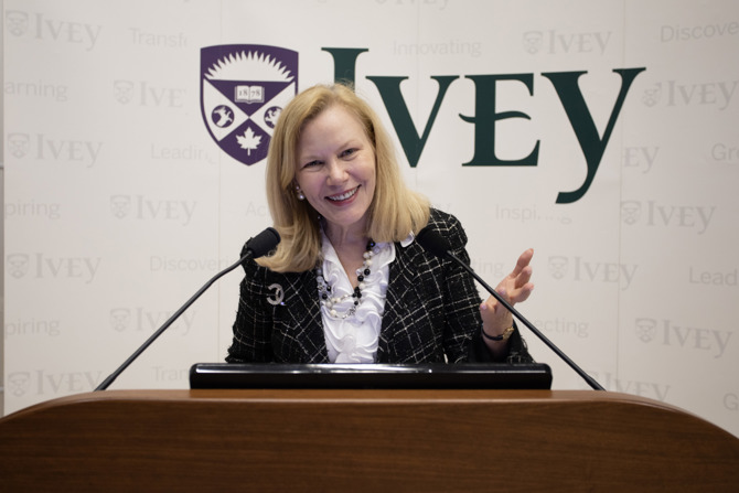 Ms. Kim Shannon speaking to Ivey Value Investing Students