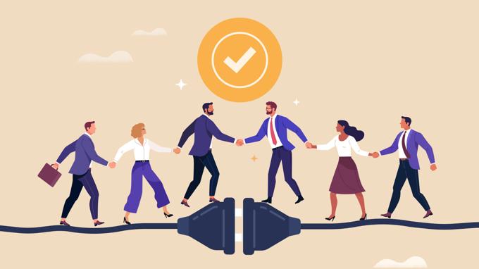 Two Corporate Groups Meet Between A Tightrope Electrical Cord