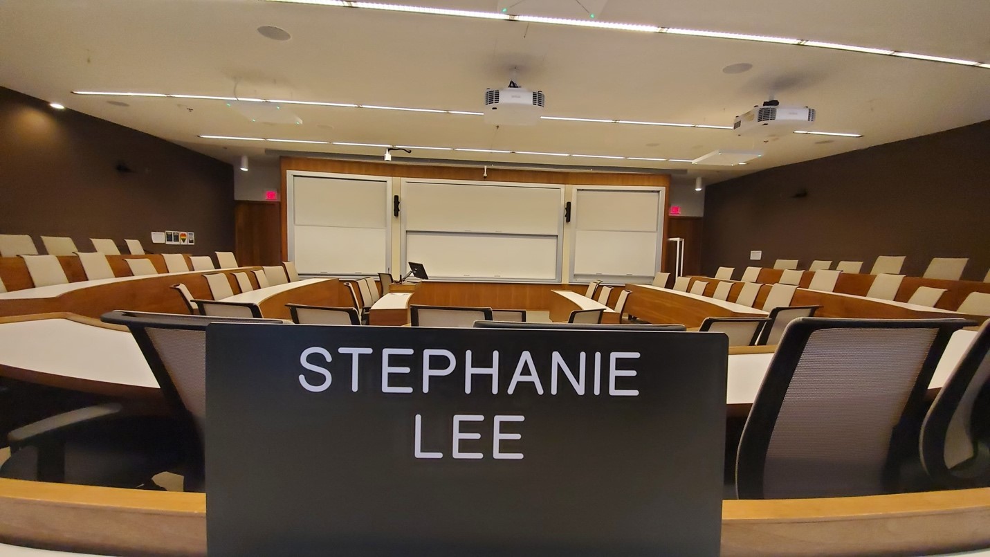 Classroom with name tag for Stephanie Lee