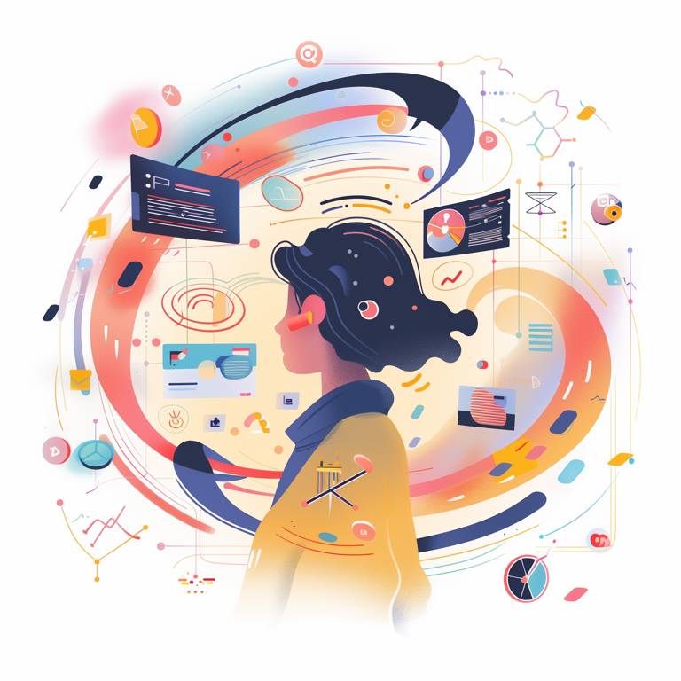 Illustration Of Woman Surrounded By Swirling Digital Icons