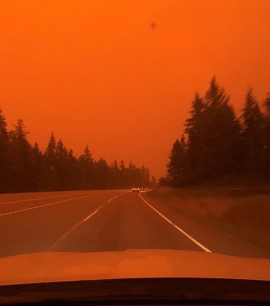 Photo taken from Latimer’s phone of a smoke-filled sky during the 2021 White Rock Lake wildfire evacuation