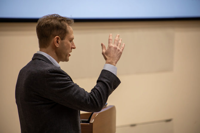 Mike Elkins answering questions during Q&A